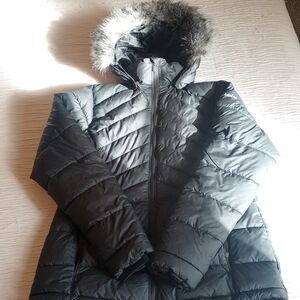 Men's Columbia Black Quilted Puffer Jacket with Detachable Faux Fur Hood